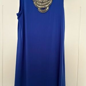 Blue Sleeveless Dress with Embellished Neckline